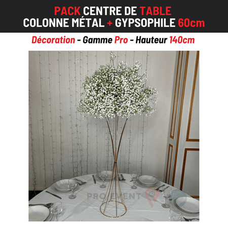 Location Centre de Table : Colonne Métal + Gypsophile 60cm