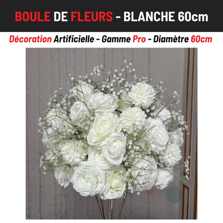 Location Boule de Fleurs Blanche 60cm