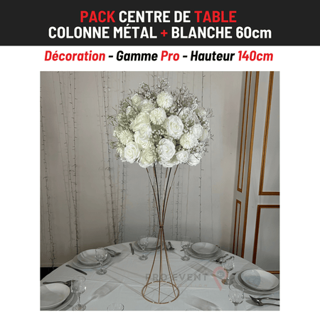Location Centre de Table : Colonne Métal + Blanche 60cm