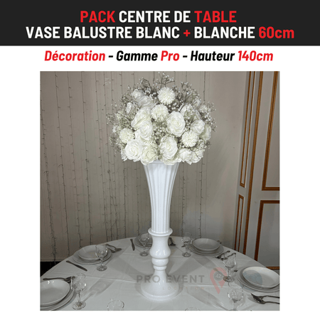 Location Centre de Table : Vase Balustre Blanc + Blanche 60cm