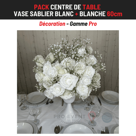 Location Centre de Table : Vase Sablier Blanc + Blanche 60cm