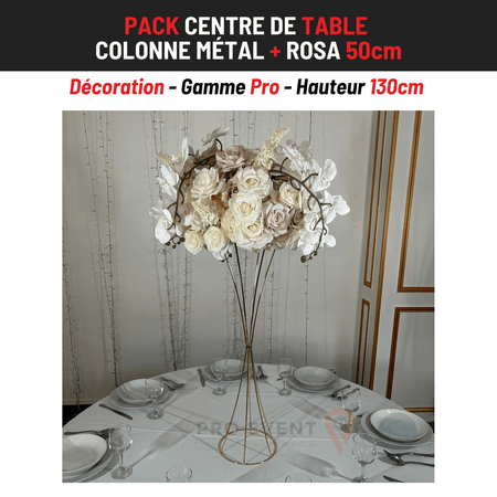 Location Centre de Table : Colonne Métal + Rosa 50cm