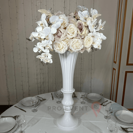 Location Centre de Table : Vase Balustre Blanc + Rosa 50cm