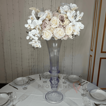 Location Centre de Table : Vase Balustre Transparent + Rosa 50cm