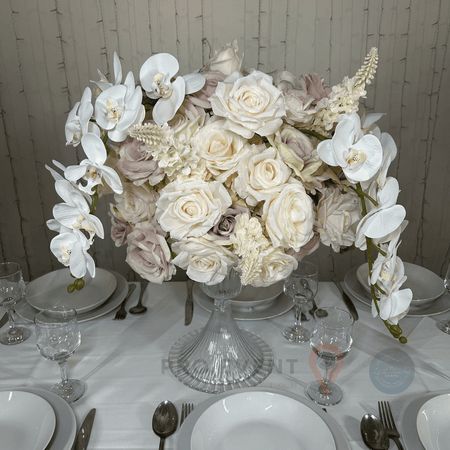 Location Centre de Table : Vase Sablier Transparent + Rosa 50cm