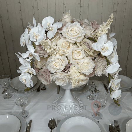 Location Centre de Table : Vase Sablier Blanc + Rosa 50cm