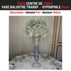 Location Centre de Table : Vase Balustre Transparent + Gypsophile 60cm