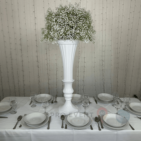 Location Centre de Table : Vase Balustre Blanc + Gypsophile 60cm