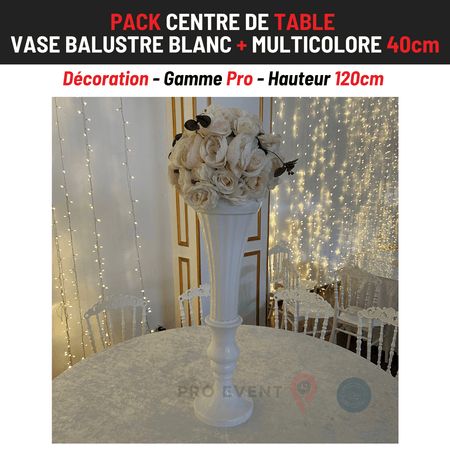 Location Centre de Table : Vase Balustre Blanc + Multicolore 40cm