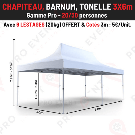 Location Chapiteau Automatique 3x6m (Avec 6 lestages 20kg inclus)
