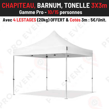 Location Chapiteau Automatique 3x3m (Avec 4 lestages 20kg inclus)